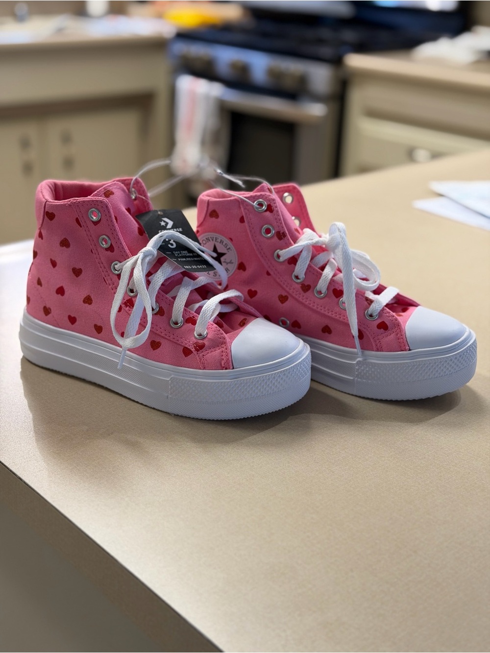 Converse Kids Pink High-Top Sneakers with Red Heart Print - Picture 6 of 7